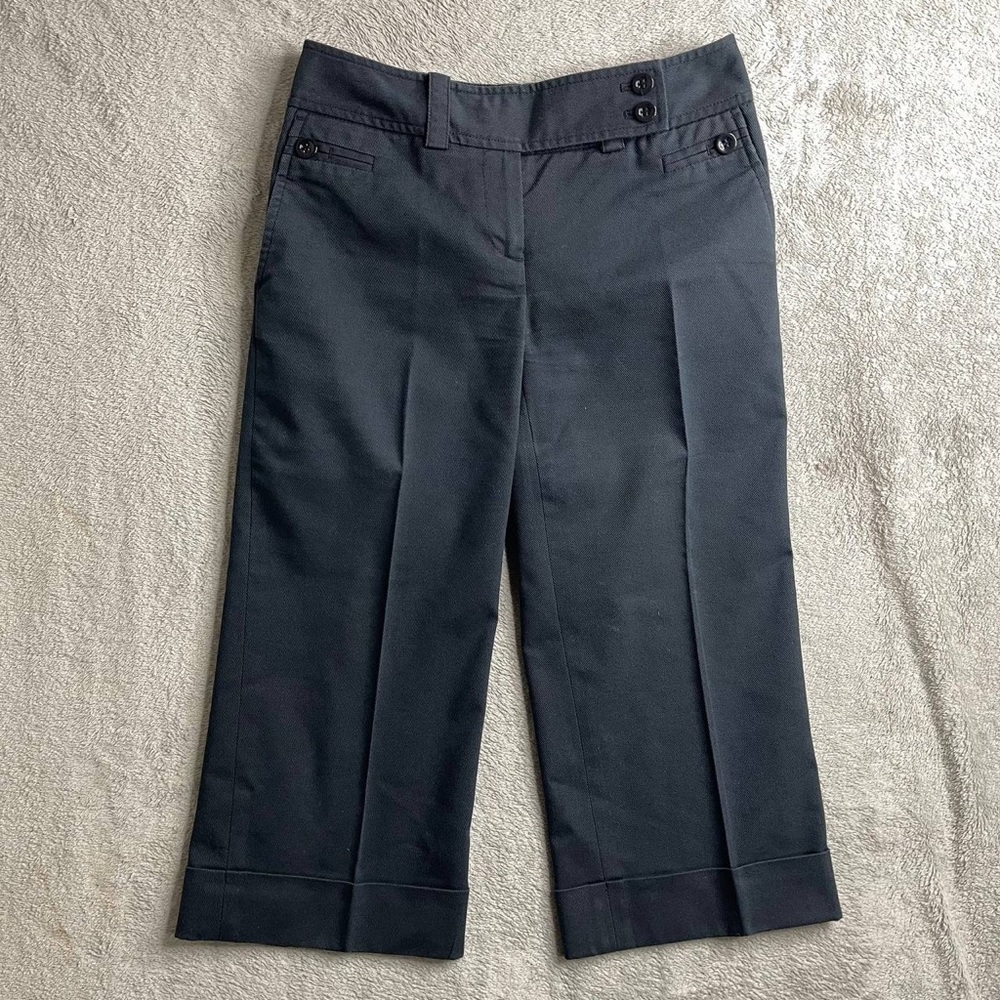 Ann Taylor Women’s Navy Blue Capri Cuffed Bottom Petite 00P Flat Front High Rise